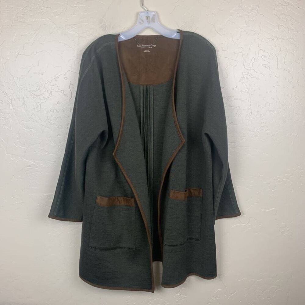 Soft Surroundings Cardigan Sweater Medium Green Long Sleeve Open Front